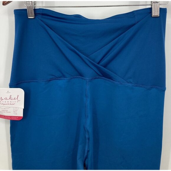 Isabel Maternity Large Leggings Crossover Panel Capri Teal Stretch Women New B80 - Picture 2 of 9